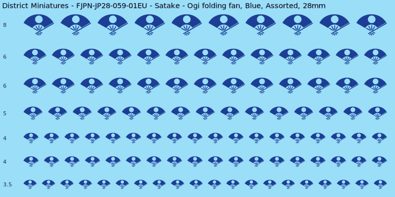Satake clan mon, Ogi folding fan, Blue waterslide decal sheet, 28mm