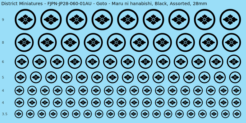 Goto clan mon, Maru ni hanabishi, Black waterslide decal sheet, 28mm