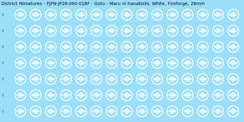 Goto clan mon, White waterslide decal sheet, Fireforge banner sizes, 28mm