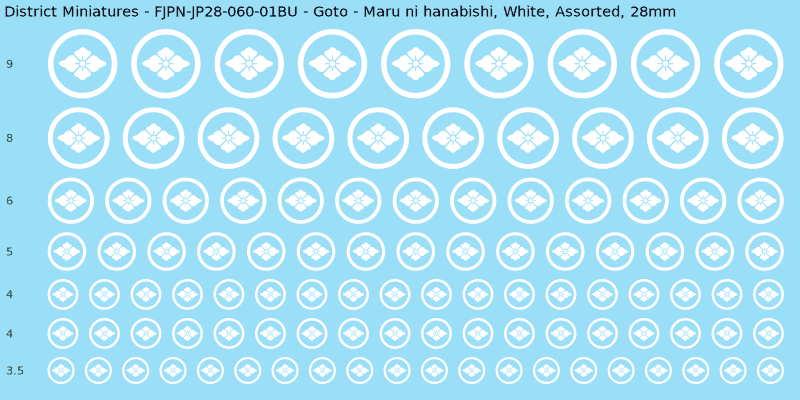 Goto clan mon, Maru ni hanabishi, White waterslide decal sheet, 28mm