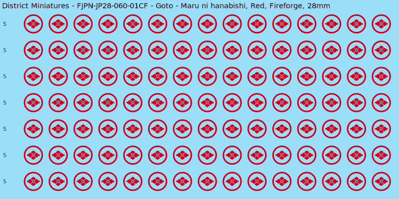Goto clan mon, Red waterslide decal sheet, Fireforge banner sizes, 28mm