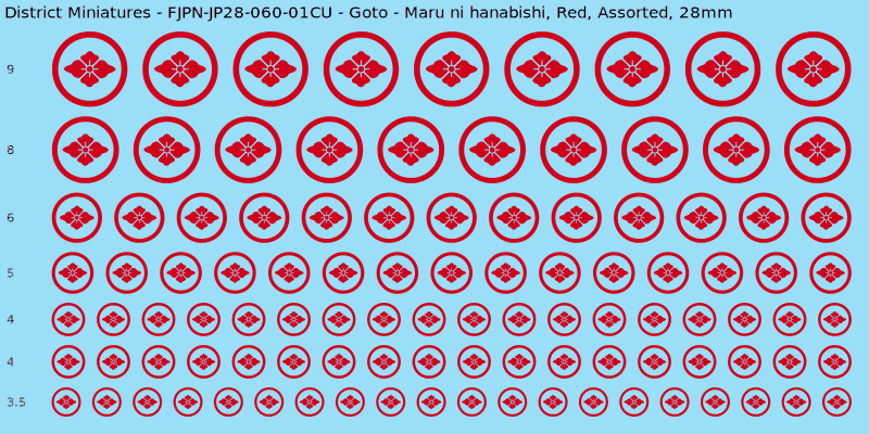 Goto clan mon, Maru ni hanabishi, Red waterslide decal sheet, 28mm