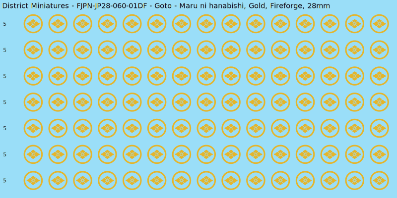 Goto clan mon, Yellow/Gold waterslide decal sheet, Fireforge banner sizes, 28mm