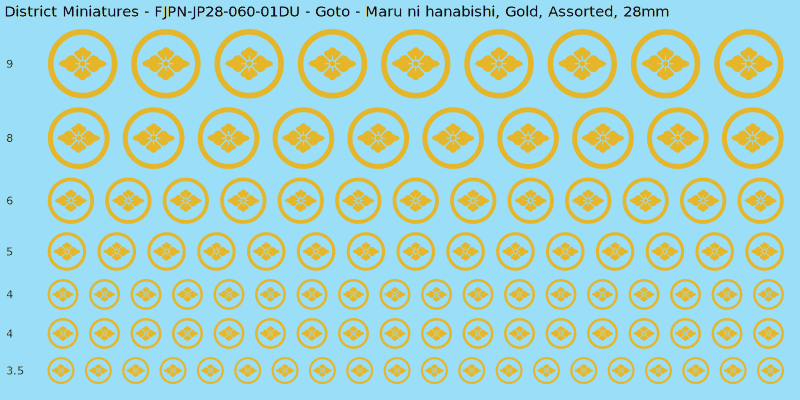 Goto clan mon, Maru ni hanabishi, Gold waterslide decal sheet, 28mm