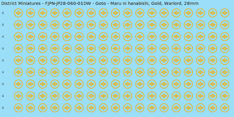Goto clan mon, Yellow/Gold waterslide decal sheet, Warlord banner sizes, 28mm
