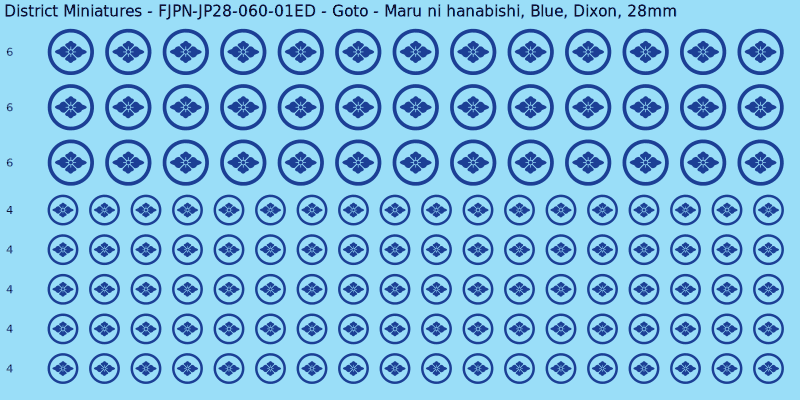 Goto clan mon, Blue waterslide decal sheet, Dixon banner sizes, 28mm