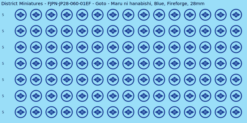Goto clan mon, Blue waterslide decal sheet, Fireforge banner sizes, 28mm