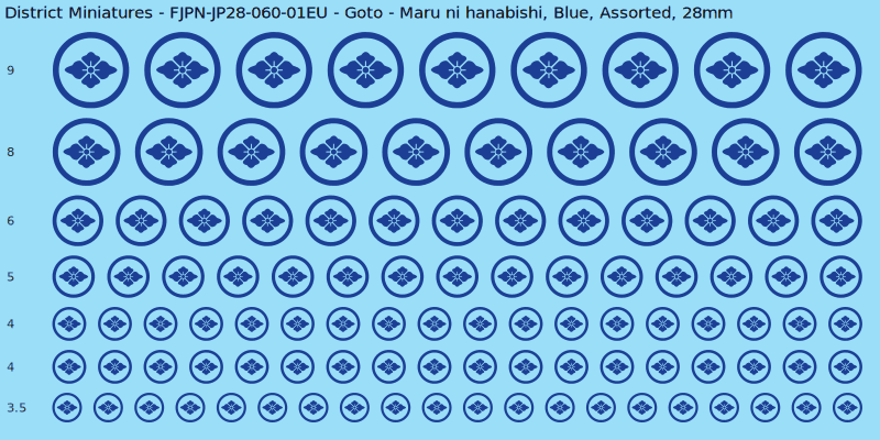 Goto clan mon, Maru ni hanabishi, Blue waterslide decal sheet, 28mm