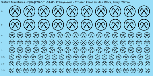 Kobayakawa clan mon, Black waterslide decal sheet, Perry banner sizes, 28mm