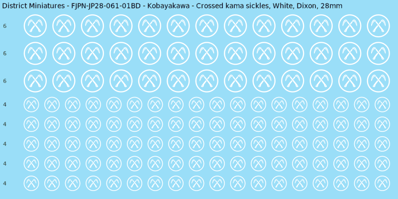 Kobayakawa clan mon, White waterslide decal sheet, Dixon banner sizes, 28mm