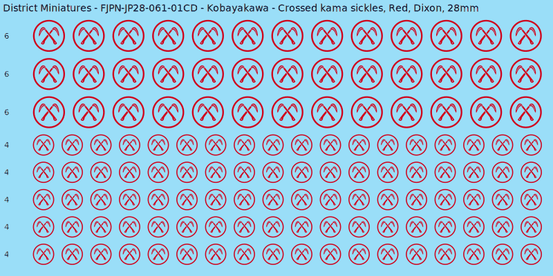 Kobayakawa clan mon, Red waterslide decal sheet, Dixon banner sizes, 28mm