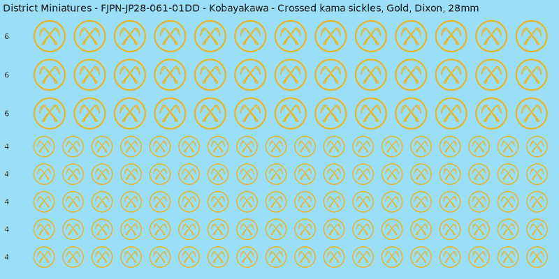 Kobayakawa clan mon, Yellow/Gold waterslide decal sheet, Dixon banner sizes, 28mm