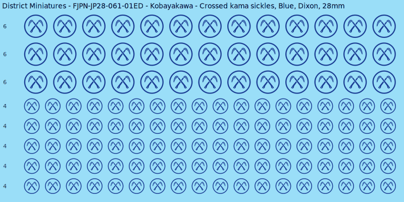 Kobayakawa clan mon, Blue waterslide decal sheet, Dixon banner sizes, 28mm