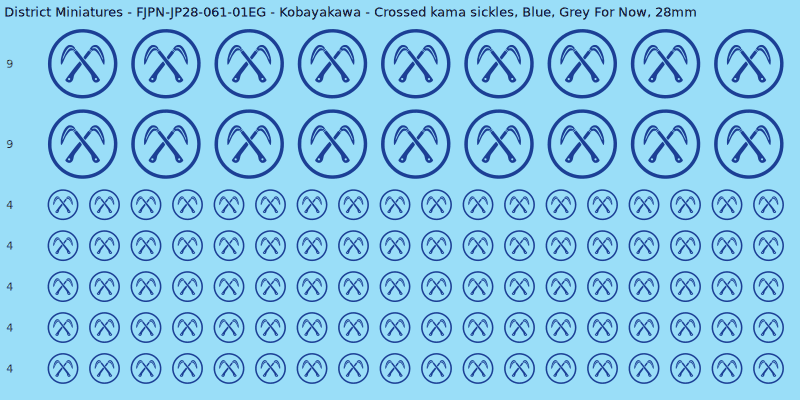 Kobayakawa clan mon, Blue waterslide decal sheet, Grey For Now banner sizes, 28mm