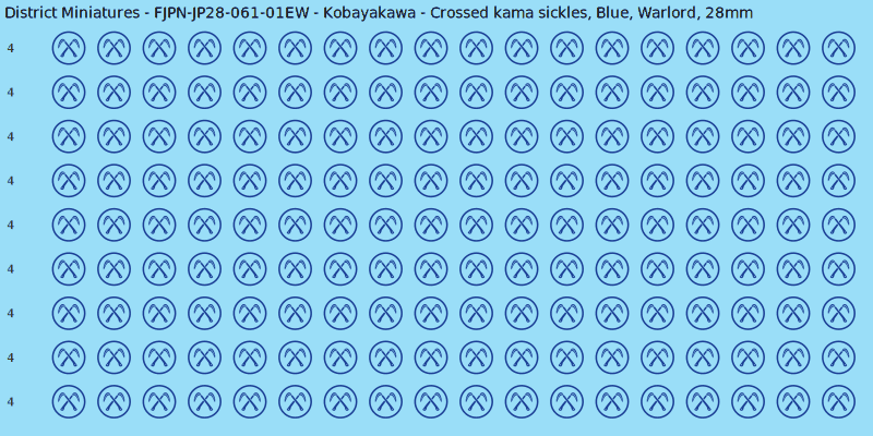 Kobayakawa clan mon, Blue waterslide decal sheet, Warlord banner sizes, 28mm