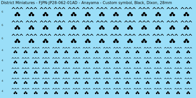 Anayama clan mon, Black waterslide decal sheet, Dixon banner sizes, 28mm