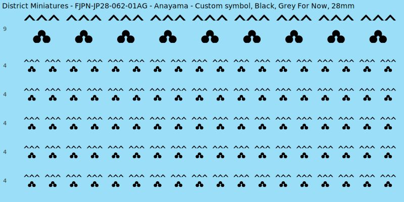 Anayama clan mon, Black waterslide decal sheet, Grey For Now banner sizes, 28mm