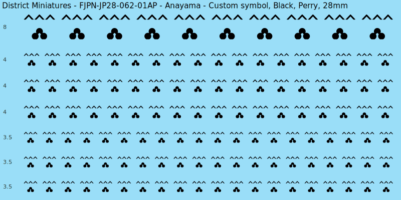 Anayama clan mon, Black waterslide decal sheet, Perry banner sizes, 28mm