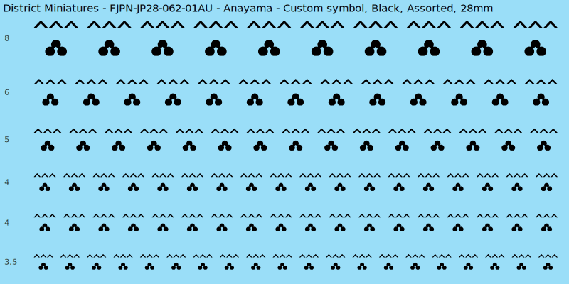 Anayama clan mon, Black waterslide decal sheet, Assorted banner sizes, 28mm