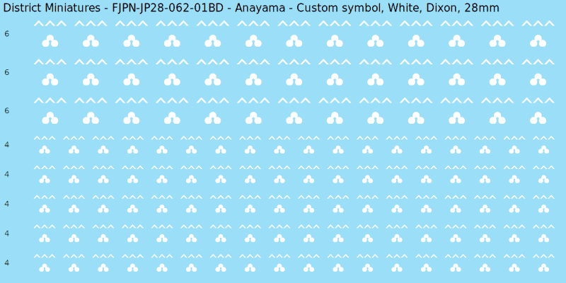 Anayama clan mon, White waterslide decal sheet, Dixon banner sizes, 28mm