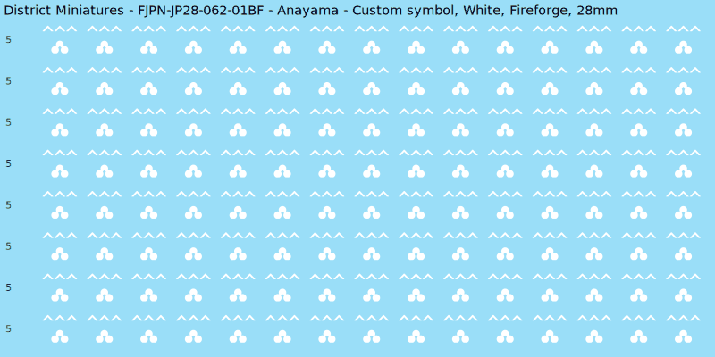 Anayama clan mon, White waterslide decal sheet, Fireforge banner sizes, 28mm
