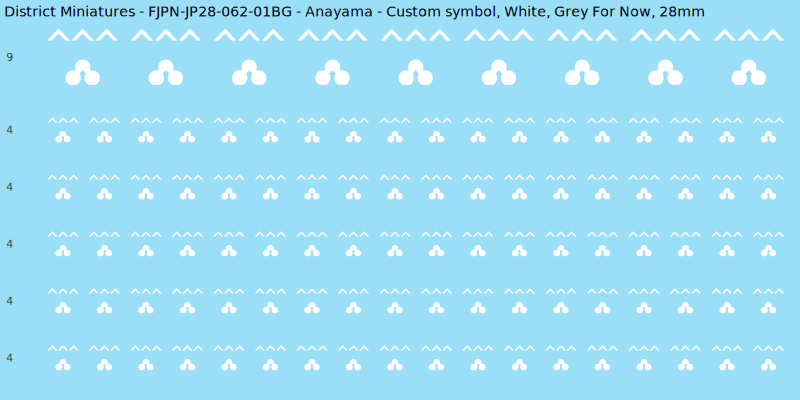 Anayama clan mon, White waterslide decal sheet, Grey For Now banner sizes, 28mm