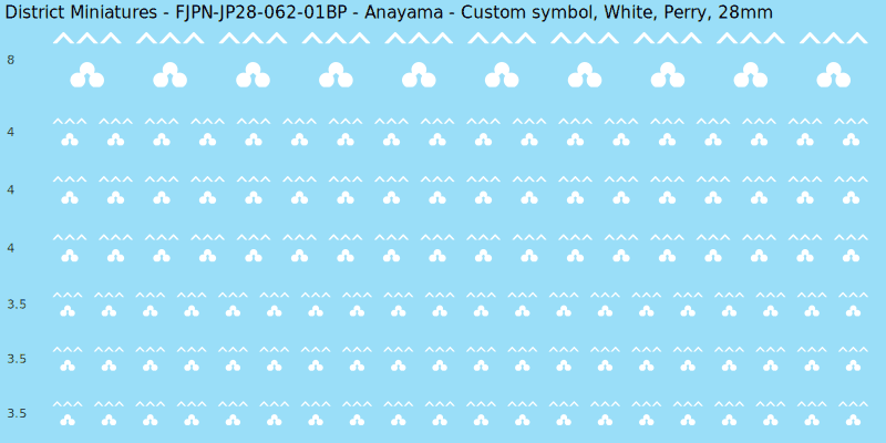 Anayama clan mon, White waterslide decal sheet, Perry banner sizes, 28mm
