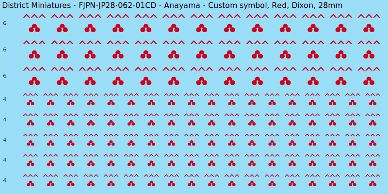 Anayama clan mon, Red waterslide decal sheet, Dixon banner sizes, 28mm