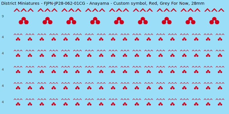 Anayama clan mon, Red waterslide decal sheet, Grey For Now banner sizes, 28mm