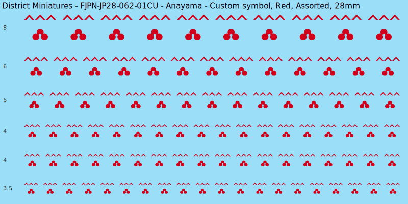 Anayama clan mon, Red waterslide decal sheet, Assorted banner sizes, 28mm