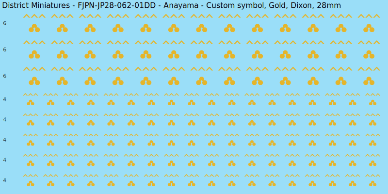 Anayama clan mon, Yellow/Gold waterslide decal sheet, Dixon banner sizes, 28mm