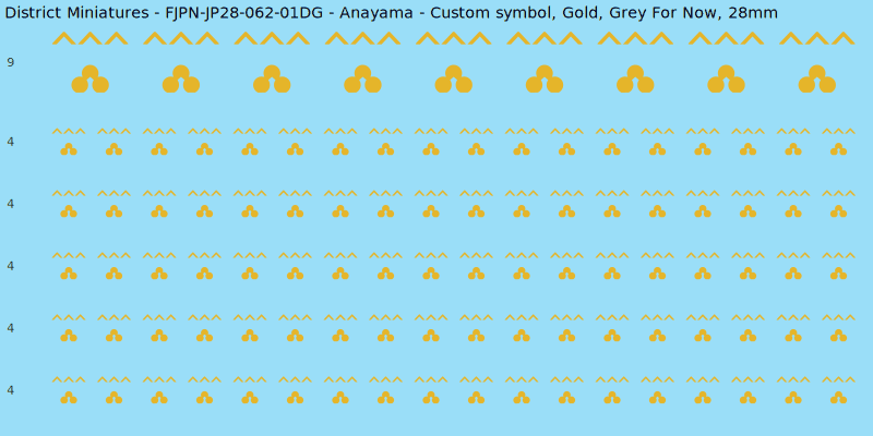 Anayama clan mon, Yellow/Gold waterslide decal sheet, Grey For Now banner sizes, 28mm
