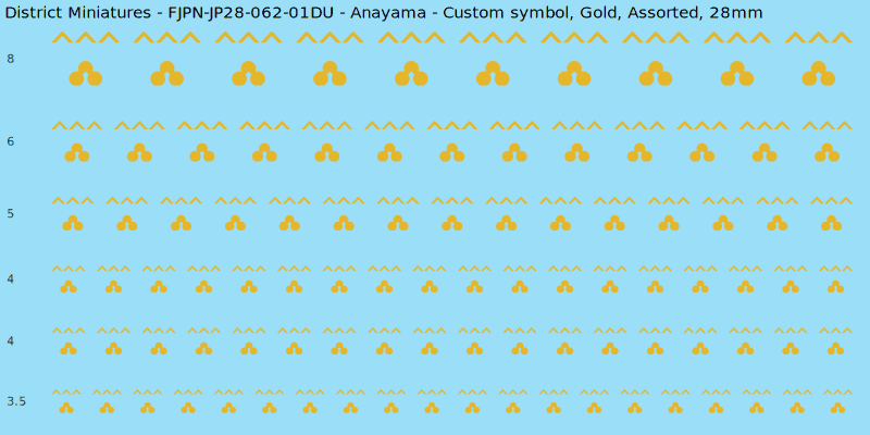 Anayama clan mon, Yellow/Gold waterslide decal sheet, Assorted banner sizes, 28mm