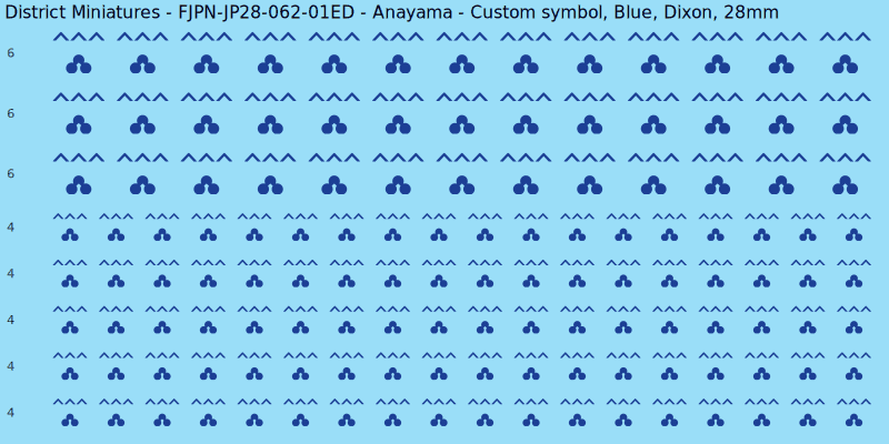 Anayama clan mon, Blue waterslide decal sheet, Dixon banner sizes, 28mm
