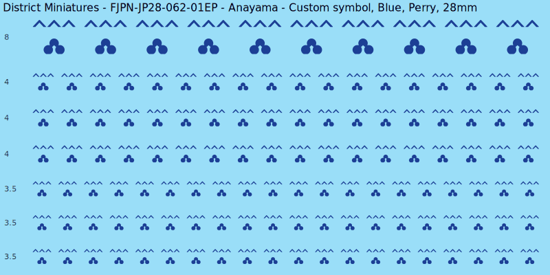 Anayama clan mon, Blue waterslide decal sheet, Perry banner sizes, 28mm