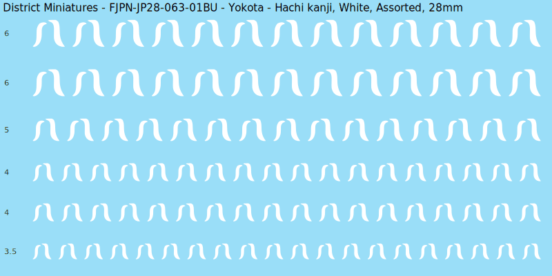 Yokota clan mon, White waterslide decal sheet, Assorted banner sizes, 28mm