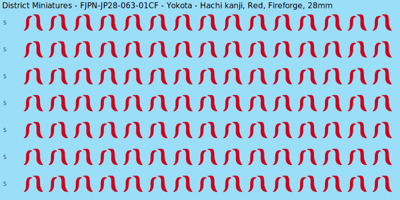 Yokota clan mon, Red waterslide decal sheet, Fireforge banner sizes, 28mm