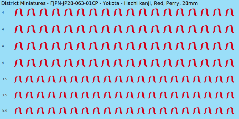 Yokota clan mon, Red waterslide decal sheet, Perry banner sizes, 28mm