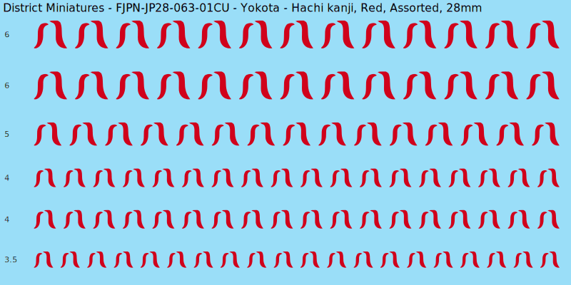 Yokota clan mon, Red waterslide decal sheet, Assorted banner sizes, 28mm