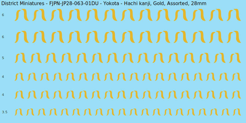 Yokota clan mon, Yellow/Gold waterslide decal sheet, Assorted banner sizes, 28mm