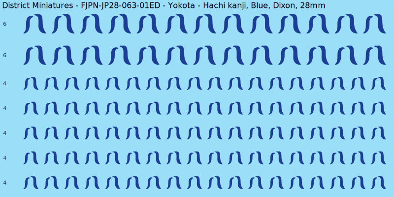 Yokota clan mon, Blue waterslide decal sheet, Dixon banner sizes, 28mm