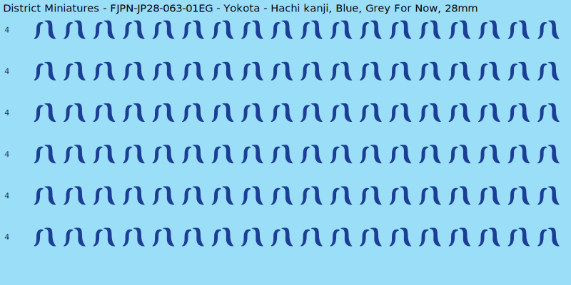 Yokota clan mon, Blue waterslide decal sheet, Grey For Now banner sizes, 28mm