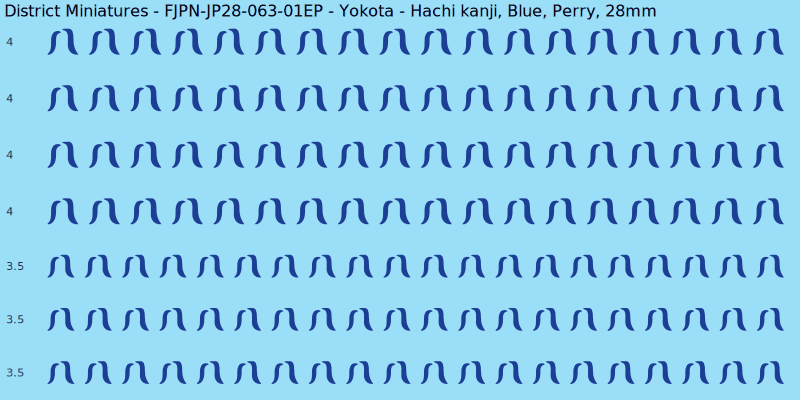 Yokota clan mon, Blue waterslide decal sheet, Perry banner sizes, 28mm
