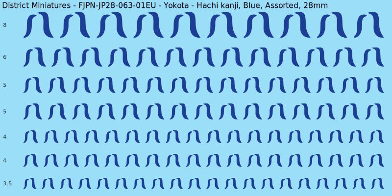 Yokota clan mon, Hachi kanji, Blue waterslide decal sheet, 28mm