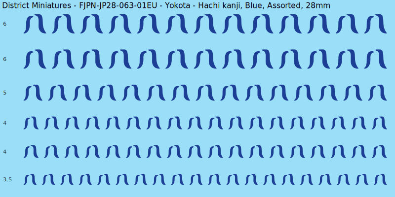 Yokota clan mon, Blue waterslide decal sheet, Assorted banner sizes, 28mm