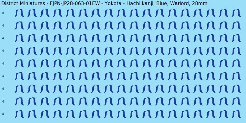Yokota clan mon, Blue waterslide decal sheet, Warlord banner sizes, 28mm