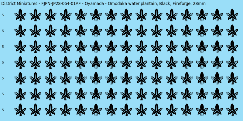 Oyamada clan mon, Black waterslide decal sheet, Fireforge banner sizes, 28mm