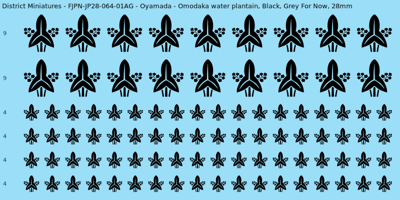 Oyamada clan mon, Black waterslide decal sheet, Grey For Now banner sizes, 28mm