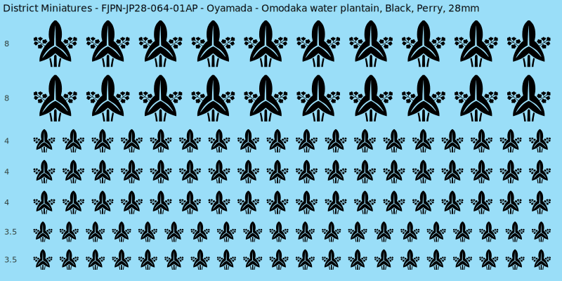 Oyamada clan mon, Black waterslide decal sheet, Perry banner sizes, 28mm