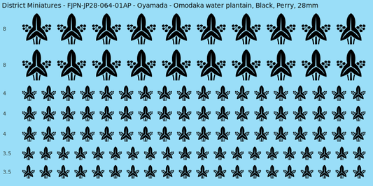 Oyamada clan mon, Black waterslide decal sheet, Perry banner sizes, 28mm